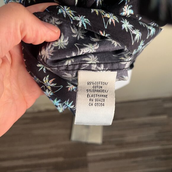 BUGATCHI Men's black with palm trees Comfort Stretch short sleeve shirt Large L - Picture 2 of 5